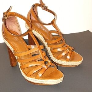 Coach Tan Strappy Heeled Sandals